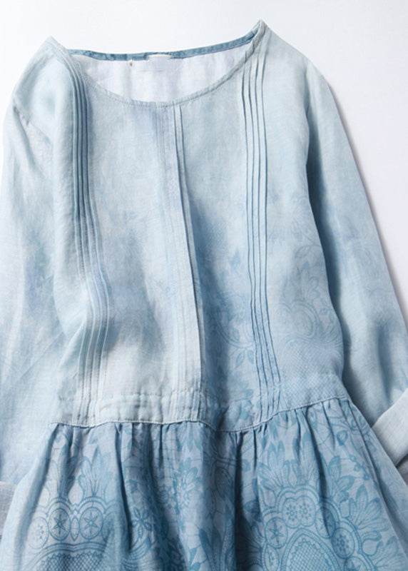 Túnica larga ajustada de patchwork con cuello redondo y media manga en azul