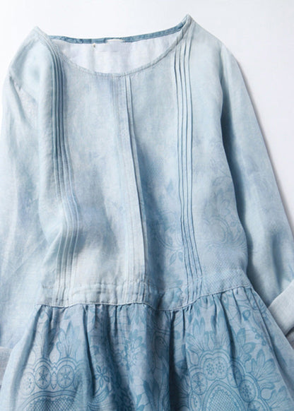 Túnica larga ajustada de patchwork con cuello redondo y media manga en azul