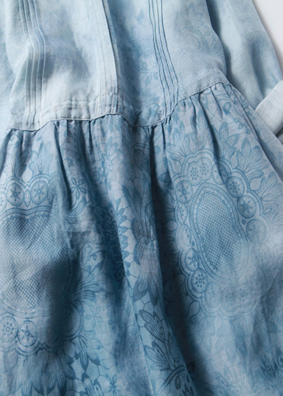 Túnica larga ajustada de patchwork con cuello redondo y media manga en azul