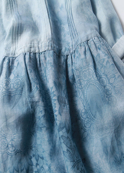 Túnica larga ajustada de patchwork con cuello redondo y media manga en azul