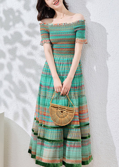 Fitted Blue Ruffled Print Patchwork Cotton Dresses Summer