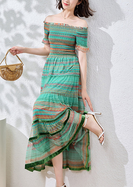 Fitted Blue Ruffled Print Patchwork Cotton Dresses Summer