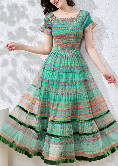 Fitted Blue Ruffled Print Patchwork Cotton Dresses Summer