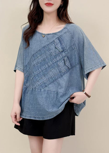 Fitted Blue U Neck Patchwork Denim Tank Summer