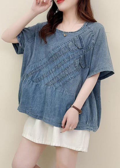 Fitted Blue U Neck Patchwork Denim Tank Summer