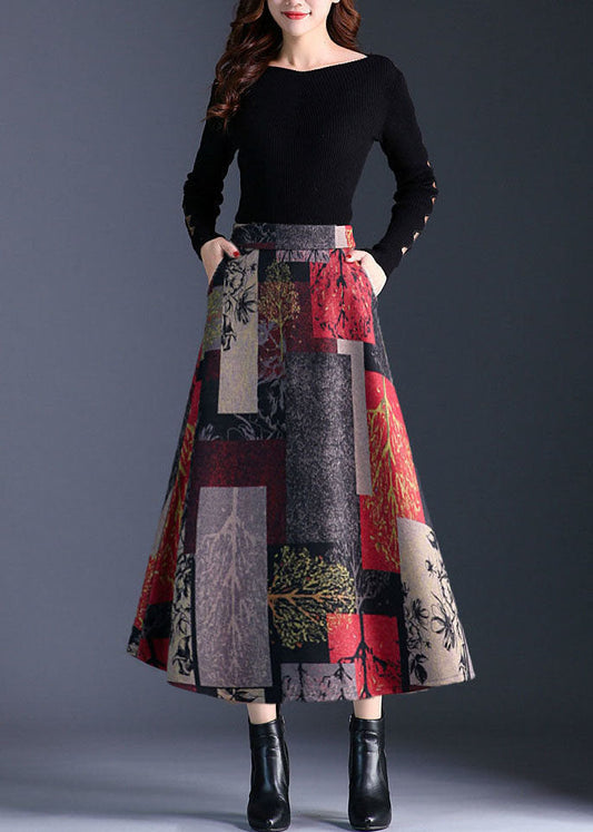 Taillierter Ziegelroter Karierter Wollrock Winter