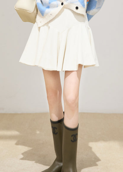 Falda corta ajustada de algodón de cintura alta marrón en forma de A para primavera