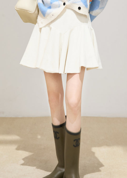 Falda corta ajustada de algodón de cintura alta marrón en forma de A para primavera