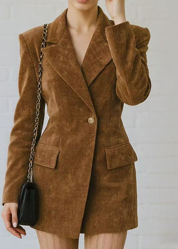 Fitted Brown Peter Pan Collar Button Blazer Jackets Coat Fall