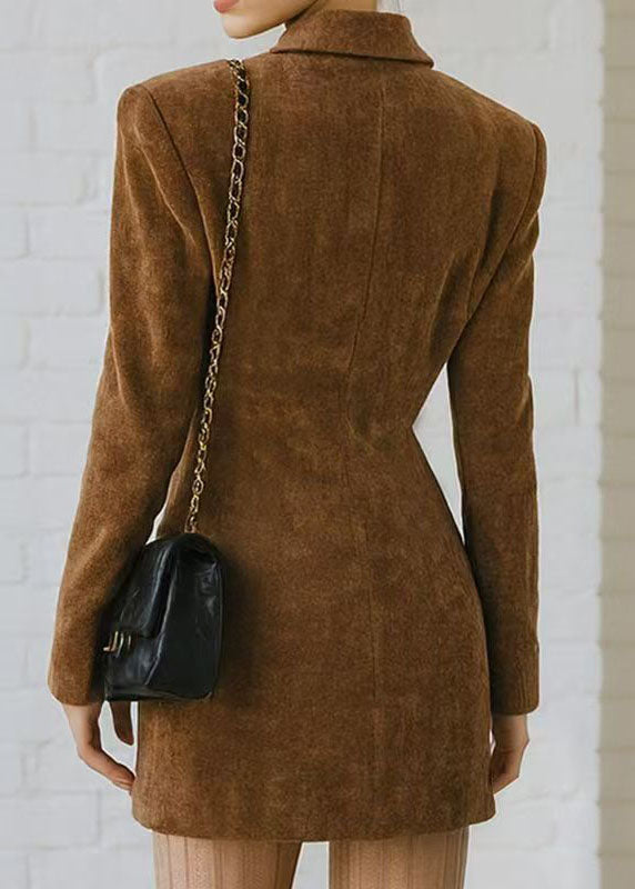 Fitted Brown Peter Pan Collar Button Blazer Jackets Coat Fall