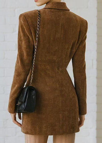 Fitted Brown Peter Pan Collar Button Blazer Jackets Coat Fall