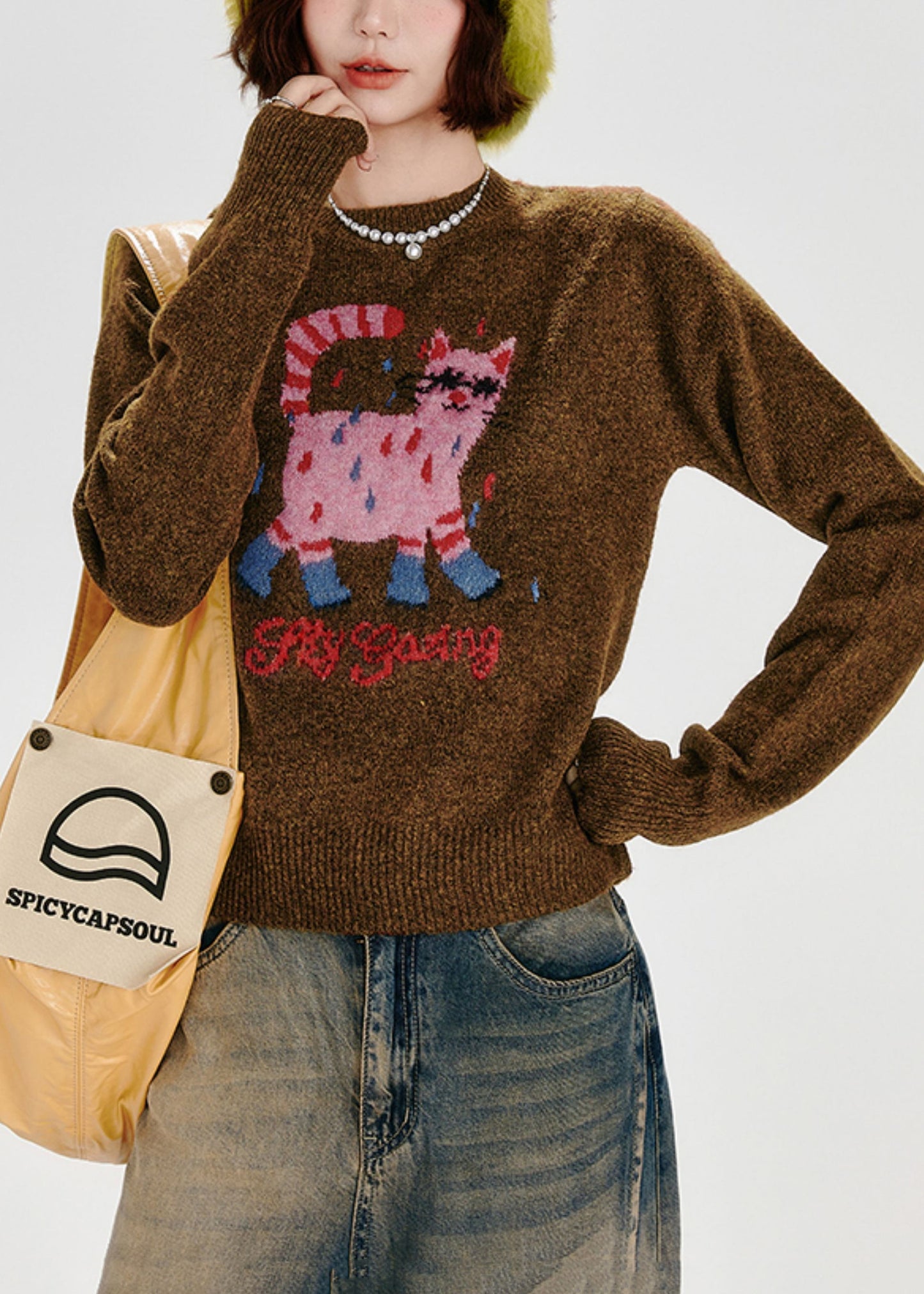 Suéter de punto grueso para perro con bordado de caramelo ajustado para invierno