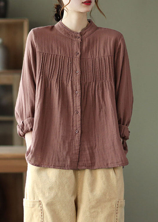 Tailliertes, schokoladenbraunes, lässiges Patchwork-Oberteil mit Falten im Herbst