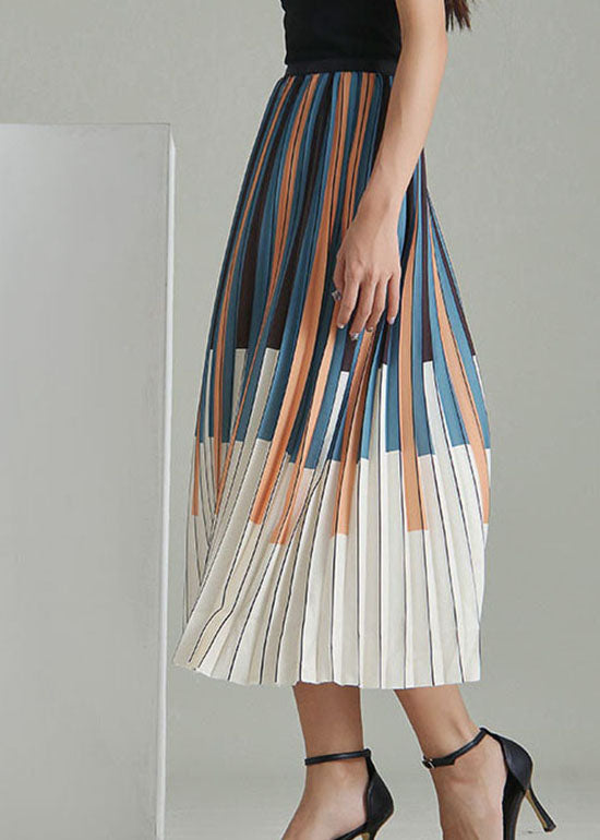 Taillierter Faltenrock mit Colorblock-Streifenmuster, Frühling