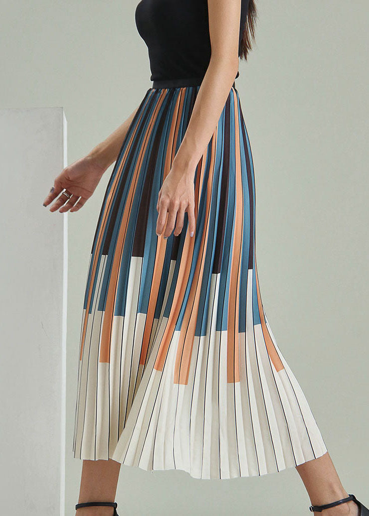 Taillierter Faltenrock mit Colorblock-Streifenmuster, Frühling