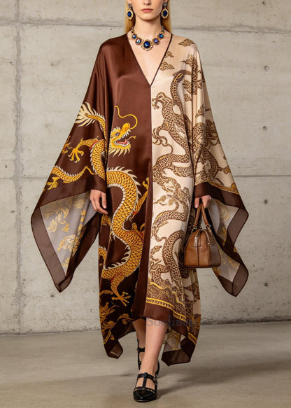 Fitted ColorblockC Oversized Print Chiffon Holiday Dress Summer