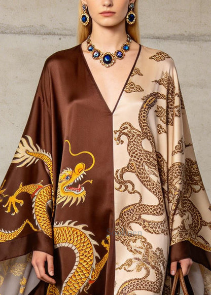 Fitted ColorblockC Oversized Print Chiffon Holiday Dress Summer