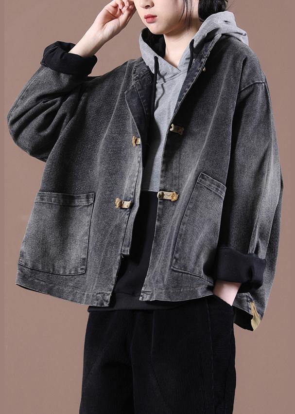 Fitted Gray Pockets Coats - SooLinen