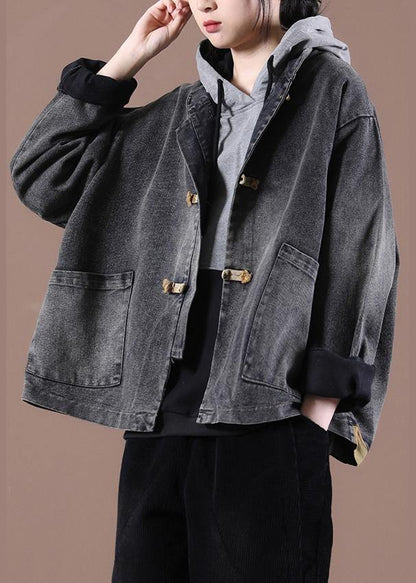 Fitted Gray Pockets Coats - SooLinen