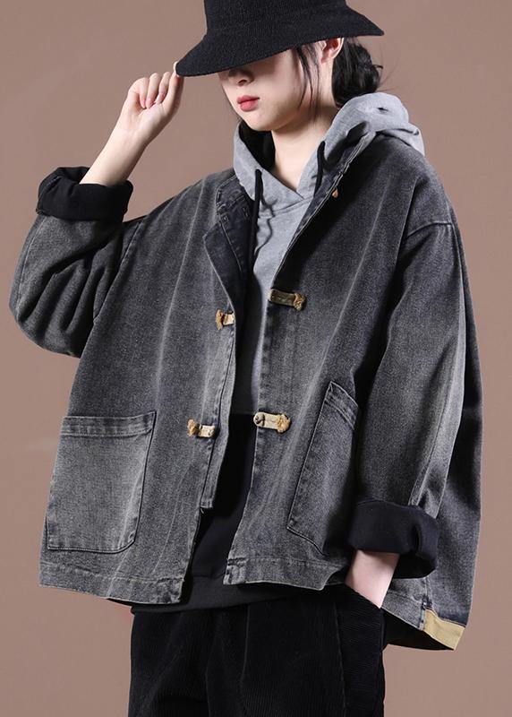 Fitted Gray Pockets Coats - SooLinen