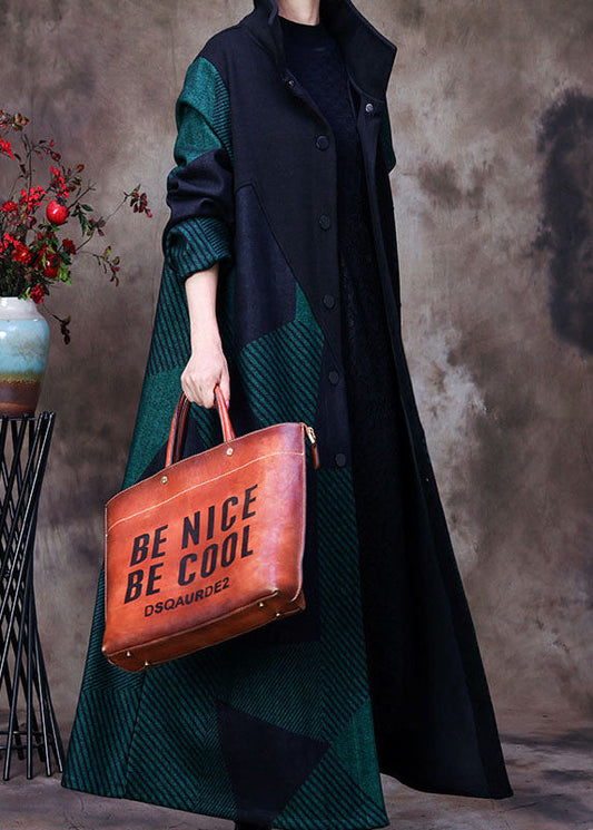 Taillierte grüne Patchwork-Wollmäntel für den Winter