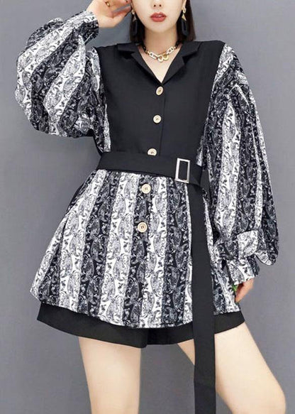 Fitted Grey PeterPan Collar Button Fall Shirt Top Long Sleeve - SooLinen