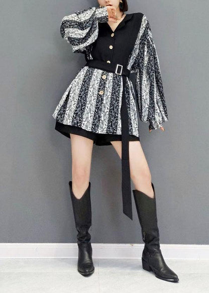 Fitted Grey PeterPan Collar Button Fall Shirt Top Long Sleeve - SooLinen