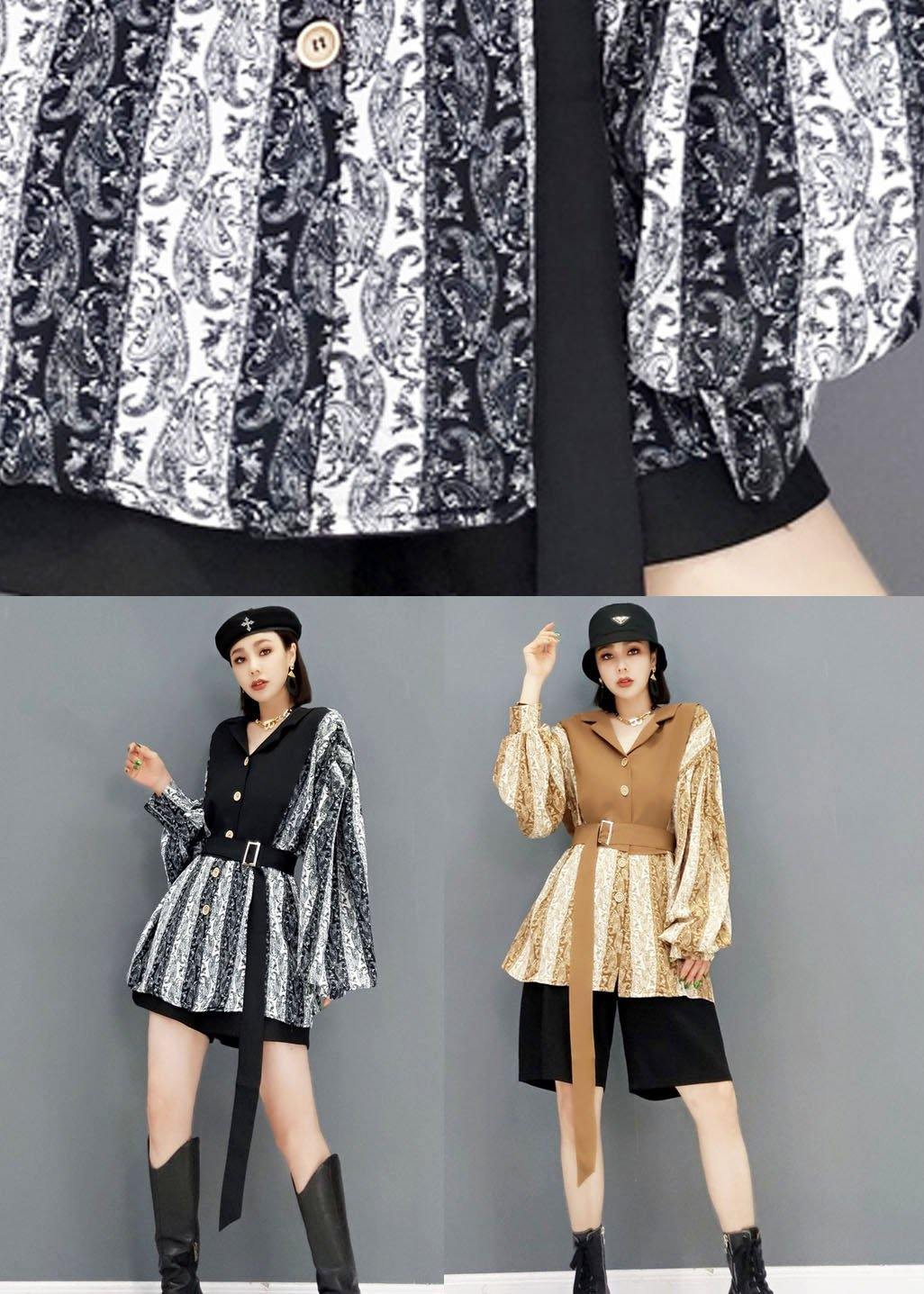 Fitted Grey PeterPan Collar Button Fall Shirt Top Long Sleeve - SooLinen