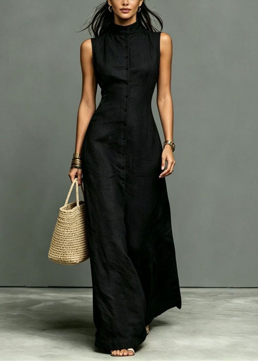 Fitted Khaki Stand Collar Vacation Dresses Sleeveless