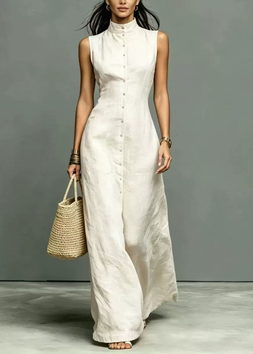 Fitted Khaki Stand Collar Vacation Dresses Sleeveless