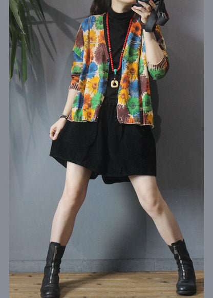 Taillierter Khaki-Strickpullovermantel mit V-Ausschnitt und Druckknopf