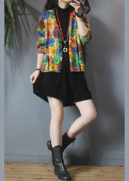 Taillierter Khaki-Strickpullovermantel mit V-Ausschnitt und Druckknopf