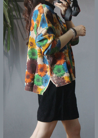 Taillierter Khaki-Strickpullovermantel mit V-Ausschnitt und Druckknopf