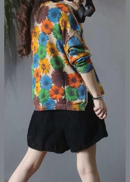 Taillierter Khaki-Strickpullovermantel mit V-Ausschnitt und Druckknopf