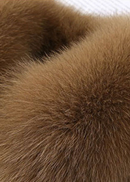 Taillierte Khaki Zip Up Fuchspelz Patchwork Leder Puffer Jacke Winter