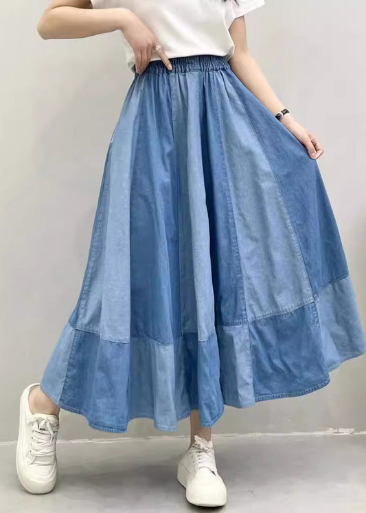 Fitted Light Blue Oversized Patchwork Denim Wide Leg Pants Summer