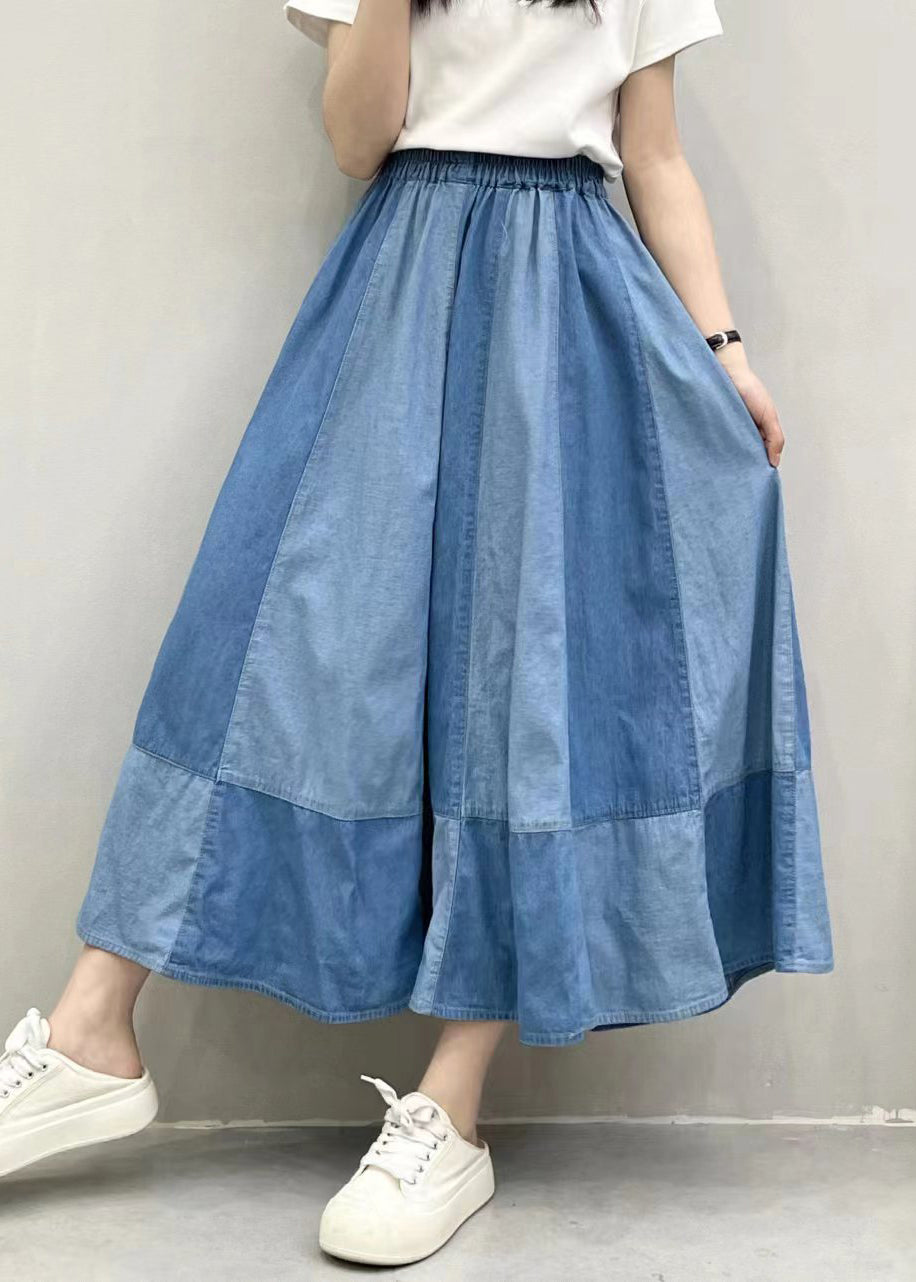 Fitted Light Blue Oversized Patchwork Denim Wide Leg Pants Summer