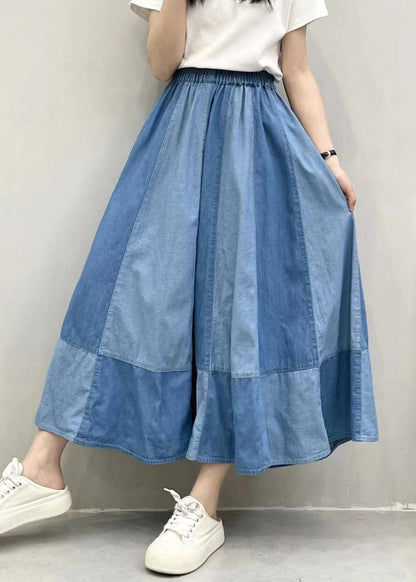 Fitted Light Blue Oversized Patchwork Denim Wide Leg Pants Summer