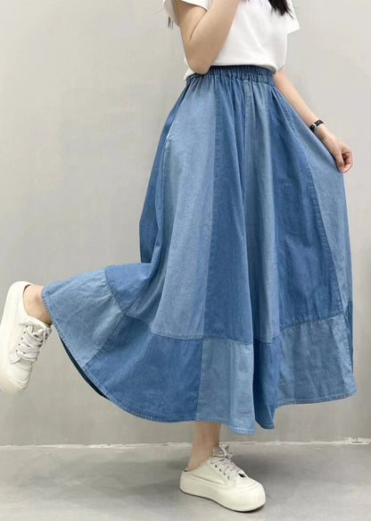 Fitted Light Blue Oversized Patchwork Denim Wide Leg Pants Summer