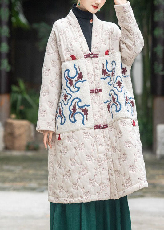 Taillierte hellgrüne bestickte Patchwork-Pufferjacken mit feiner Baumwollfüllung für den Winter