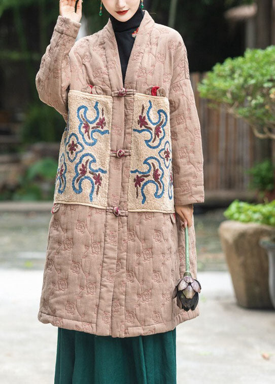 Taillierte hellgrüne bestickte Patchwork-Pufferjacken mit feiner Baumwollfüllung für den Winter