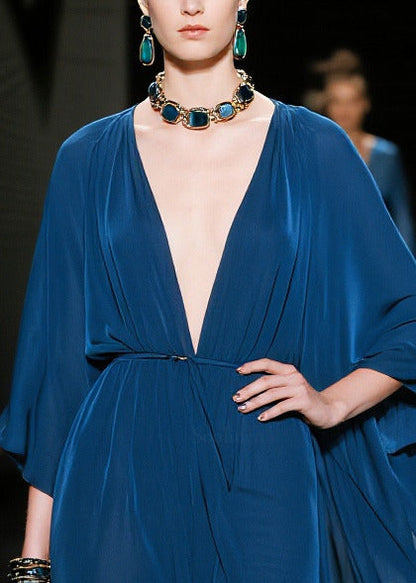 Fitted Navy Oversized Chiffon Maxi Dresses Summer