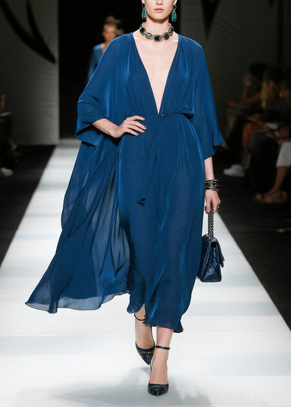 Fitted Navy Oversized Chiffon Maxi Dresses Summer