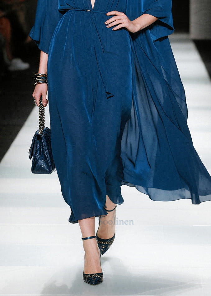 Fitted Navy Oversized Chiffon Maxi Dresses Summer