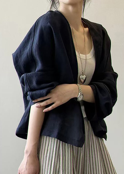 Fitted Navy V Neck Linen Cardigan Spring