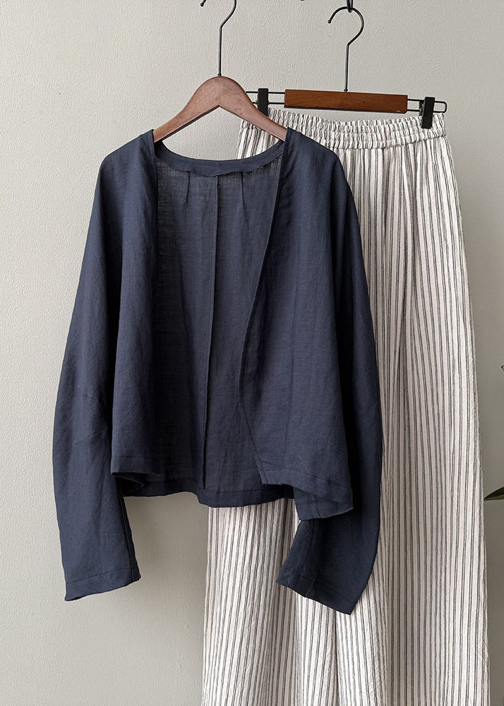 Fitted Navy V Neck Linen Cardigan Spring