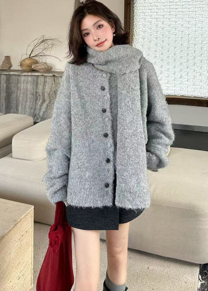 Cárdigan de punto de lana gruesa, ajustado, de color naranja y talla grande para invierno