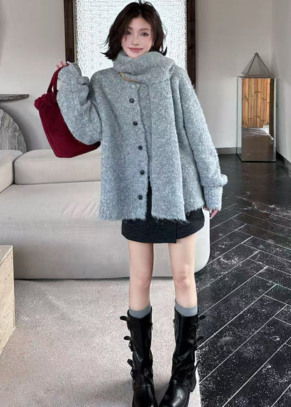 Cárdigan de punto de lana gruesa, ajustado, de color naranja y talla grande para invierno