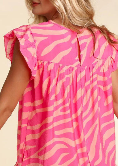 Fitted Pink Ruffled Print Cotton Day Dress Summer