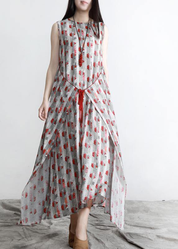 Fitted Print Patchwork asymmetrical design Summer Dress - SooLinen
